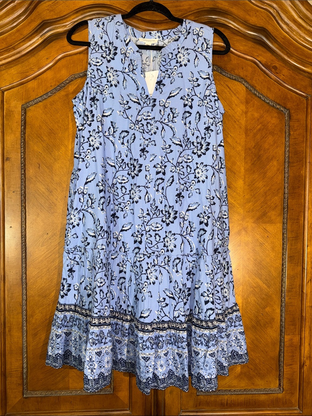 Sleeveless Blue Floral Tiered Sundress